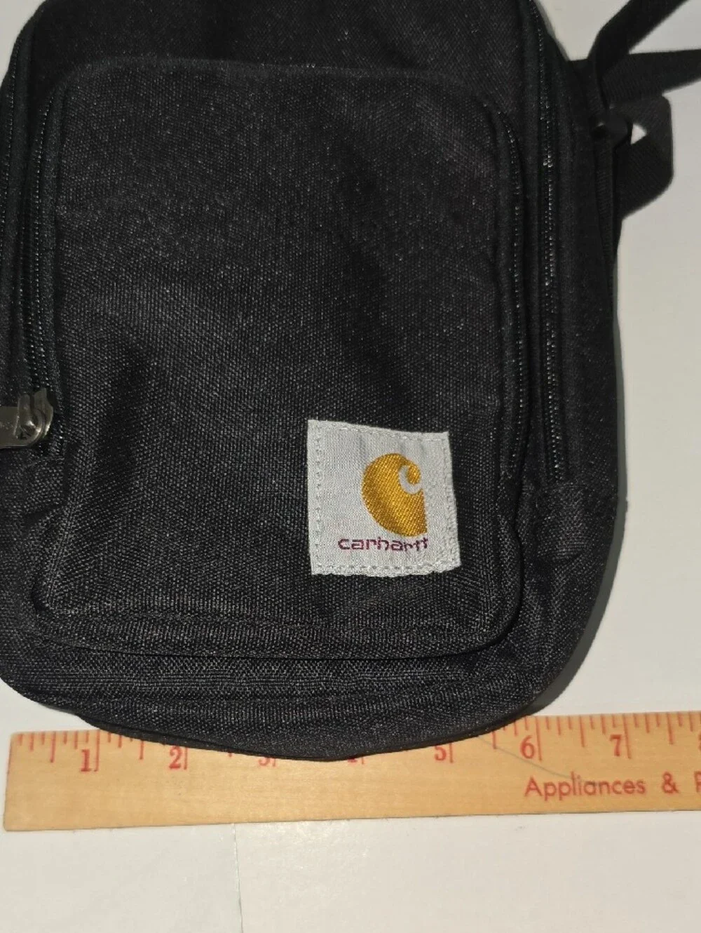 Carhartt Black Compact Messenger Crossbody with Yellow Logo Rain Defender